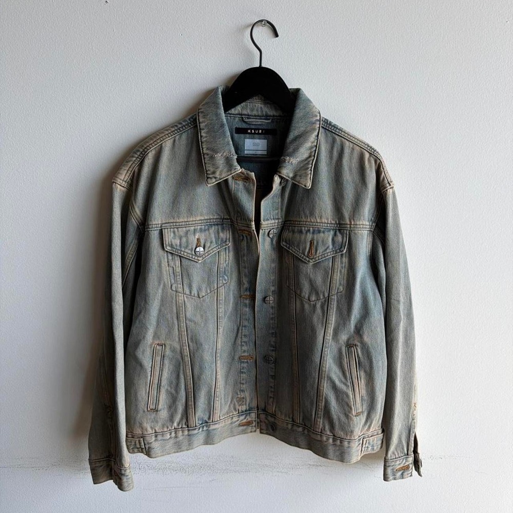 Ksubi Mens Distressed Denim Jacket Light Wash Blue Fits Like Large